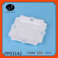 elegant ceramic square plate, ceramic carve dinner plate,hollow ceramic plate